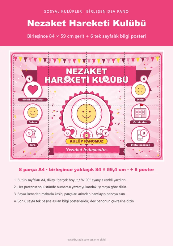 Nezaket Hareketi Kulübü Pano Şeridi ve 6 Bilgi Posteri (8 parça · 84 × 59 cm) kapağı