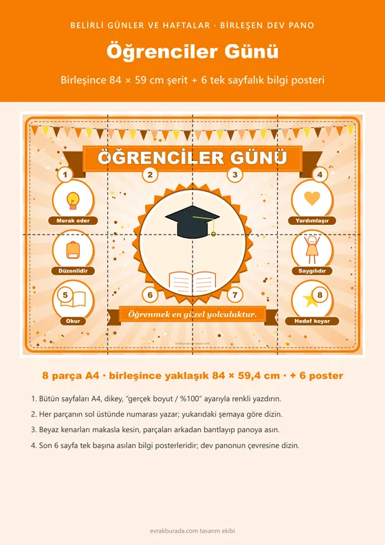 Öğrenciler Günü Pano Şeridi ve 6 Bilgi Posteri (8 parça · 84 × 59 cm) kapağı