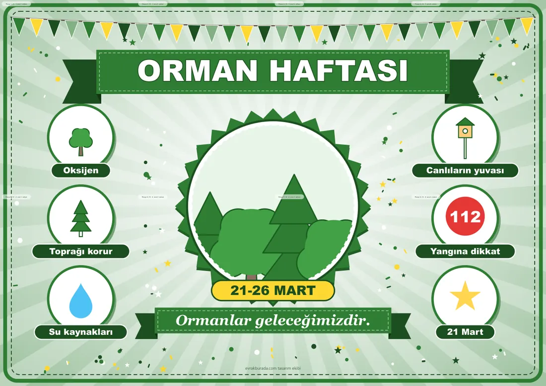 Orman Haftası Pano Şeridi ve 6 Bilgi Posteri (8 parça · 84 × 59 cm) birleşik görünüm