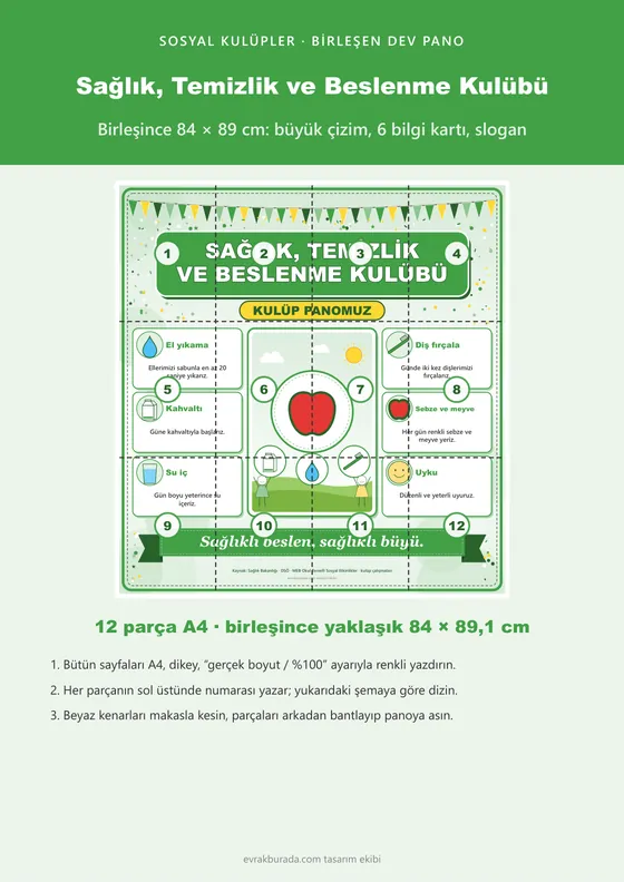 Sağlık, Temizlik ve Beslenme Kulübü Dev Panosu (12 parça · 84 × 89 cm) kapağı