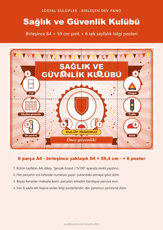 Sağlık ve Güvenlik Kulübü Pano Şeridi ve 6 Bilgi Posteri (8 parça · 84 × 59 cm) kapağı