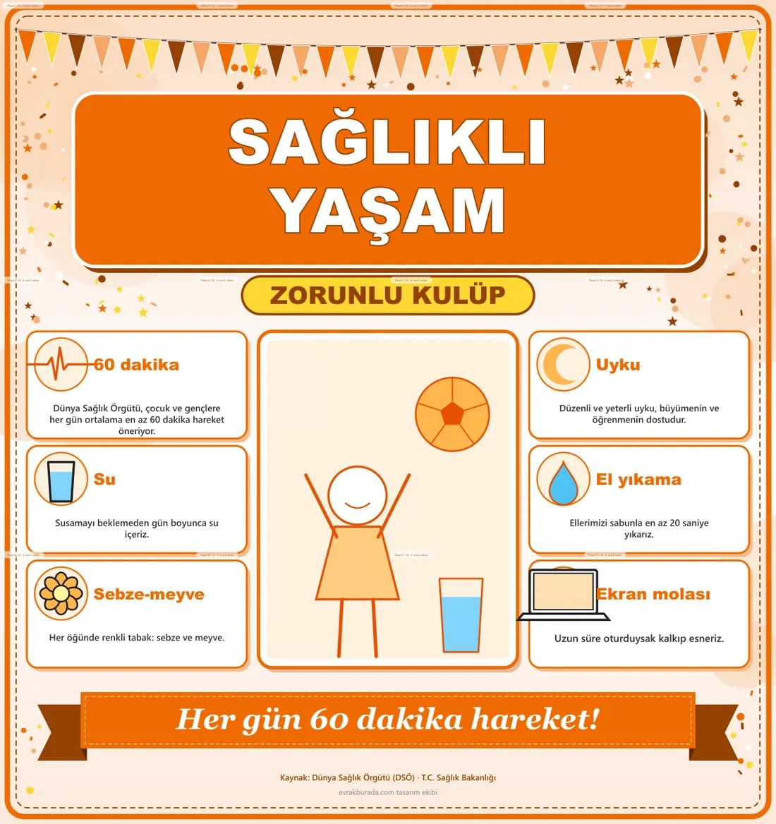 Sağlıklı Yaşam ve Fiziksel Aktivite Kulübü Dev Panosu (12 parça · 84 × 89 cm) birleşik görünüm