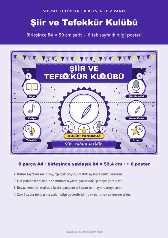 Şiir ve Tefekkür Kulübü Pano Şeridi ve 6 Bilgi Posteri (8 parça · 84 × 59 cm) kapağı