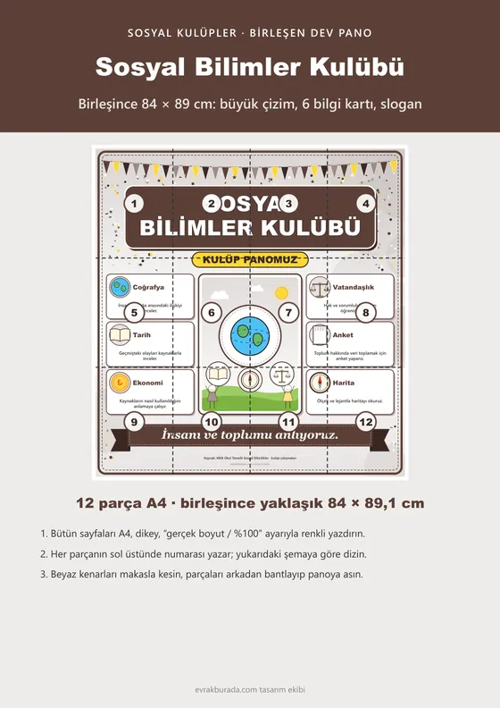 Sosyal Bilimler Kulübü Dev Panosu (12 parça · 84 × 89 cm) kapağı