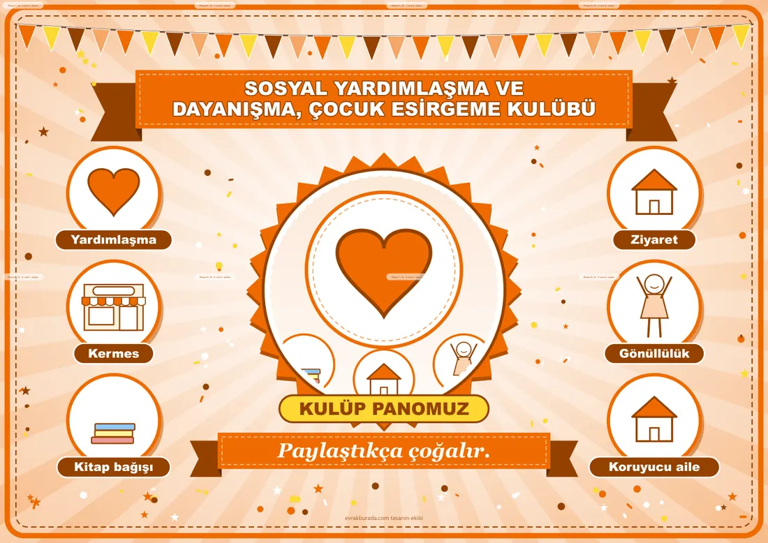 Sosyal Yardımlaşma ve Dayanışma, Çocuk Esirgeme Kulübü Pano Şeridi ve 6 Bilgi Posteri (8 parça · 84 × 59 cm) birleşik görünüm