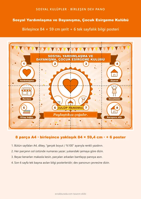 Sosyal Yardımlaşma ve Dayanışma, Çocuk Esirgeme Kulübü Pano Şeridi ve 6 Bilgi Posteri (8 parça · 84 × 59 cm) kapağı