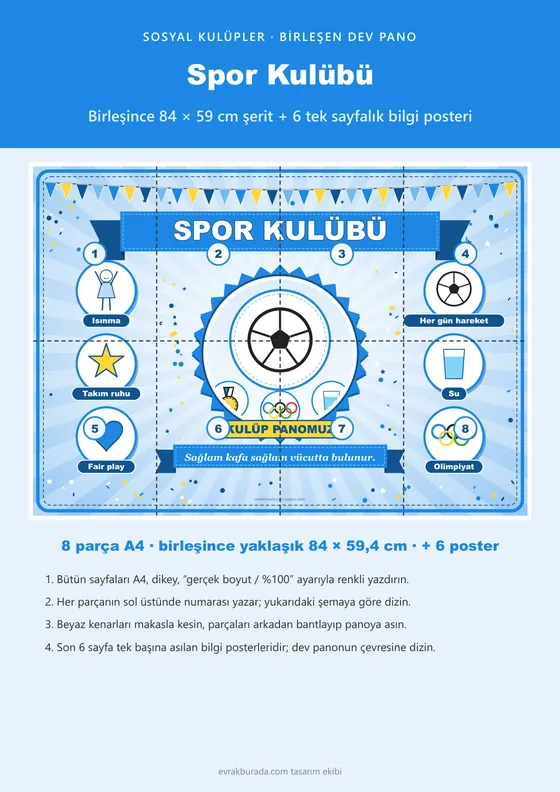 Spor Kulübü Pano Şeridi ve 6 Bilgi Posteri (8 parça · 84 × 59 cm) kapağı