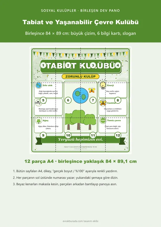 Tabiat ve Yaşanabilir Çevre Kulübü Dev Panosu (12 parça · 84 × 89 cm) kapağı