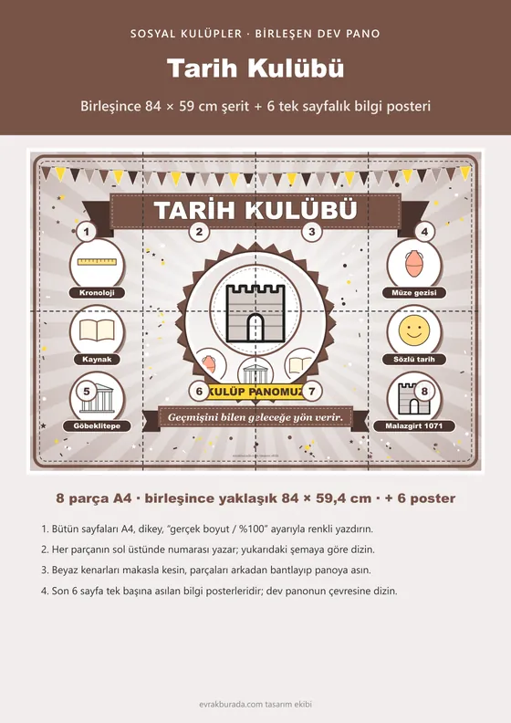 Tarih Kulübü Pano Şeridi ve 6 Bilgi Posteri (8 parça · 84 × 59 cm) kapağı