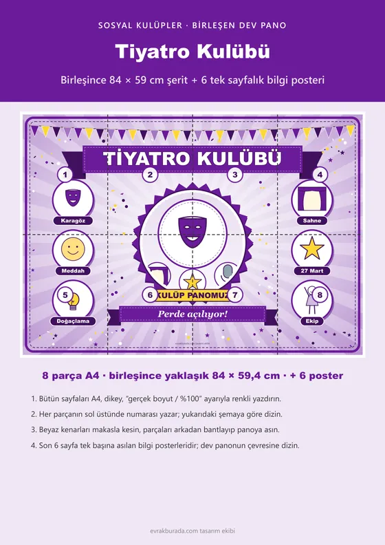 Tiyatro Kulübü Pano Şeridi ve 6 Bilgi Posteri (8 parça · 84 × 59 cm) kapağı