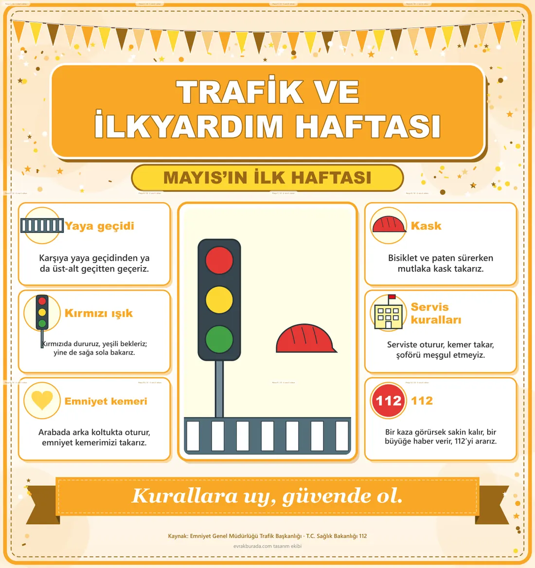 Trafik ve İlkyardım Haftası Dev Panosu (12 parça · 84 × 89 cm) birleşik görünüm
