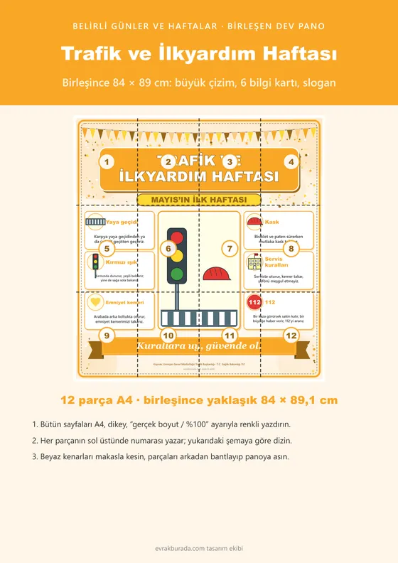 Trafik ve İlkyardım Haftası Dev Panosu (12 parça · 84 × 89 cm) kapağı