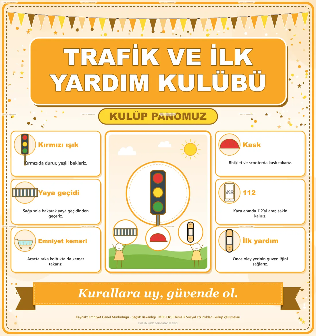 Trafik ve İlk Yardım Kulübü Dev Panosu (12 parça · 84 × 89 cm) birleşik görünüm