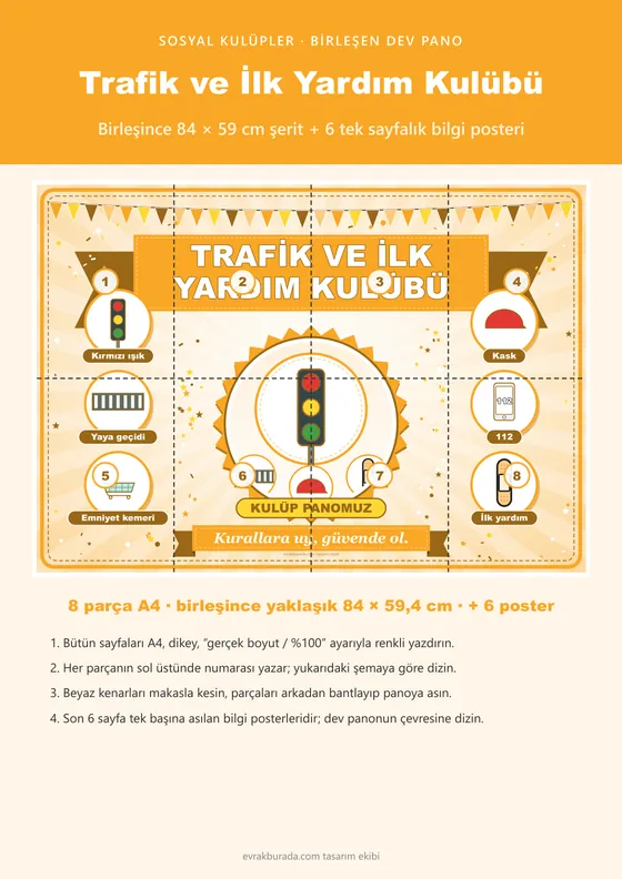 Trafik ve İlk Yardım Kulübü Pano Şeridi ve 6 Bilgi Posteri (8 parça · 84 × 59 cm) kapağı