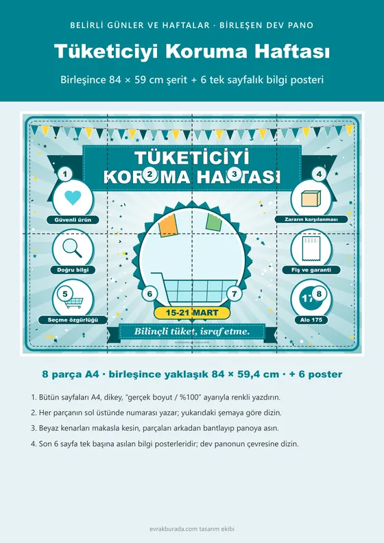 Tüketiciyi Koruma Haftası Pano Şeridi ve 6 Bilgi Posteri (8 parça · 84 × 59 cm) kapağı