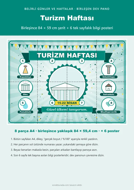 Turizm Haftası Pano Şeridi ve 6 Bilgi Posteri (8 parça · 84 × 59 cm) kapağı