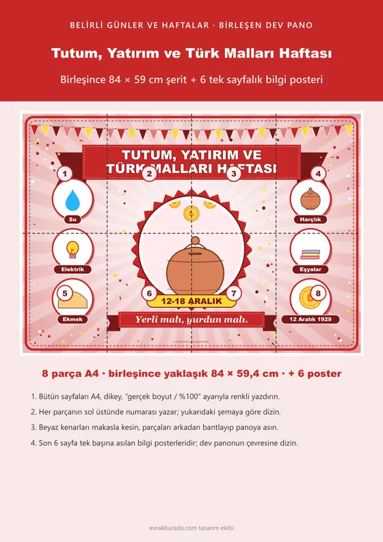 Tutum, Yatırım ve Türk Malları Haftası Pano Şeridi ve 6 Bilgi Posteri (8 parça · 84 × 59 cm) kapağı