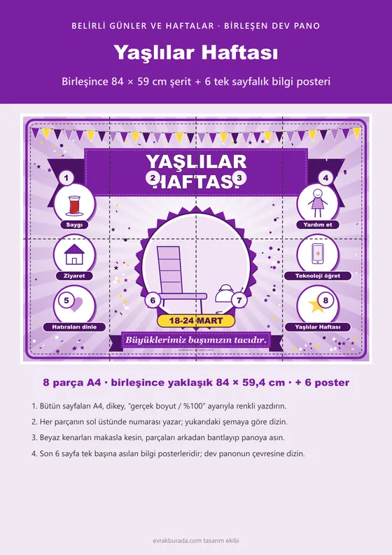Yaşlılar Haftası Pano Şeridi ve 6 Bilgi Posteri (8 parça · 84 × 59 cm) kapağı