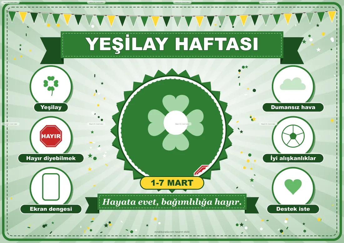 Yeşilay Haftası Pano Şeridi ve 6 Bilgi Posteri (8 parça · 84 × 59 cm) birleşik görünüm
