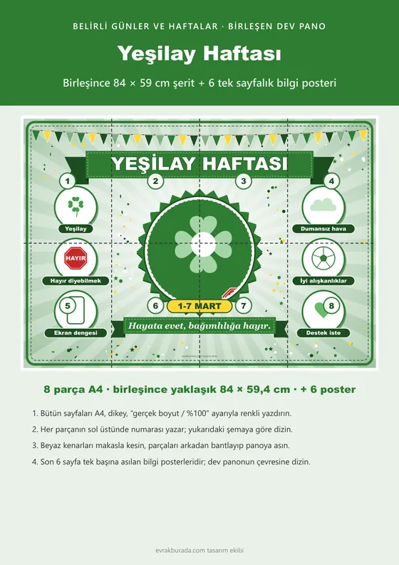 Yeşilay Haftası Pano Şeridi ve 6 Bilgi Posteri (8 parça · 84 × 59 cm) kapağı