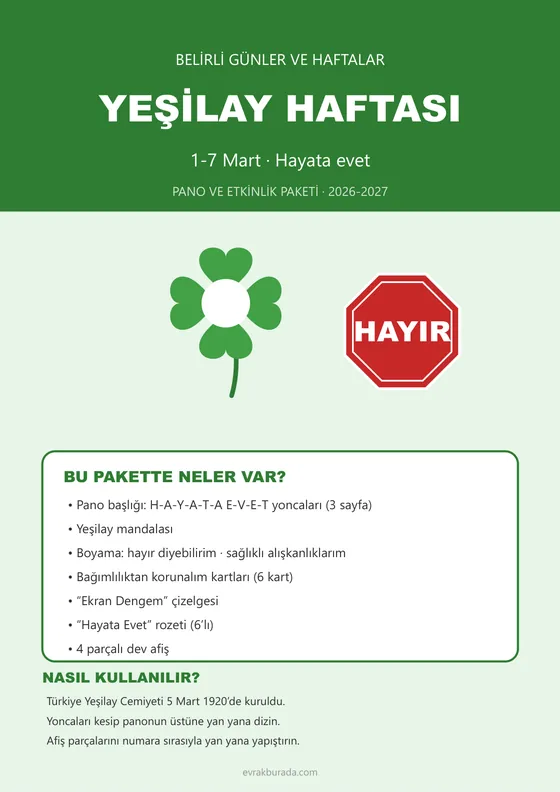 Yeşilay Haftası Pano ve Etkinlik Paketi kapağı