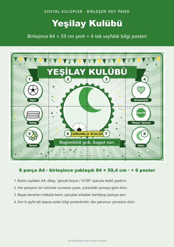 Yeşilay Kulübü Pano Şeridi ve 6 Bilgi Posteri (8 parça · 84 × 59 cm) kapağı